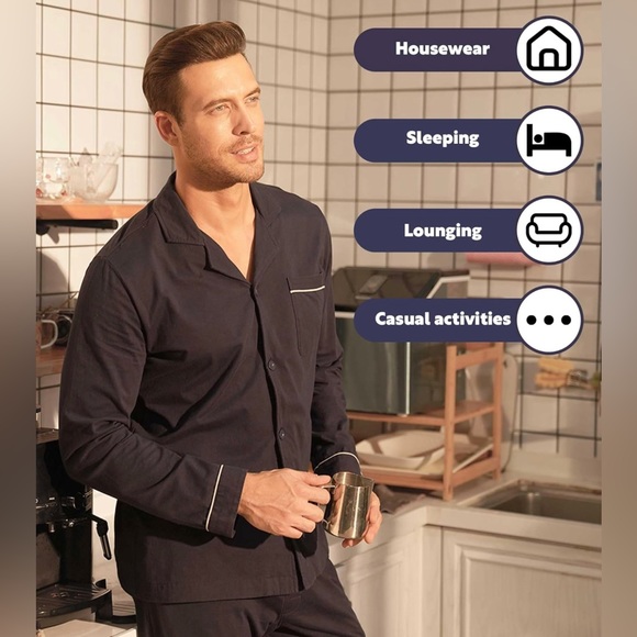 NWT David Archy Men's Long Sleeve Cotton Button-Down Pajamas Set/Navy Blue XL - Picture 5 of 10